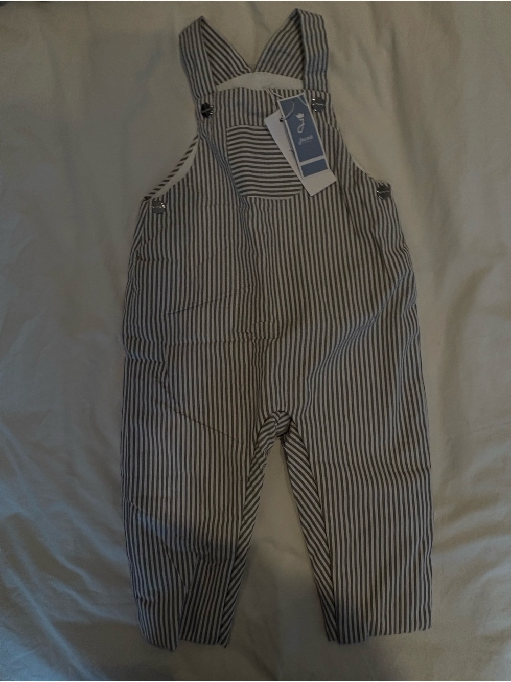 Jacadi Gray & White Striped Pinafore Overalls